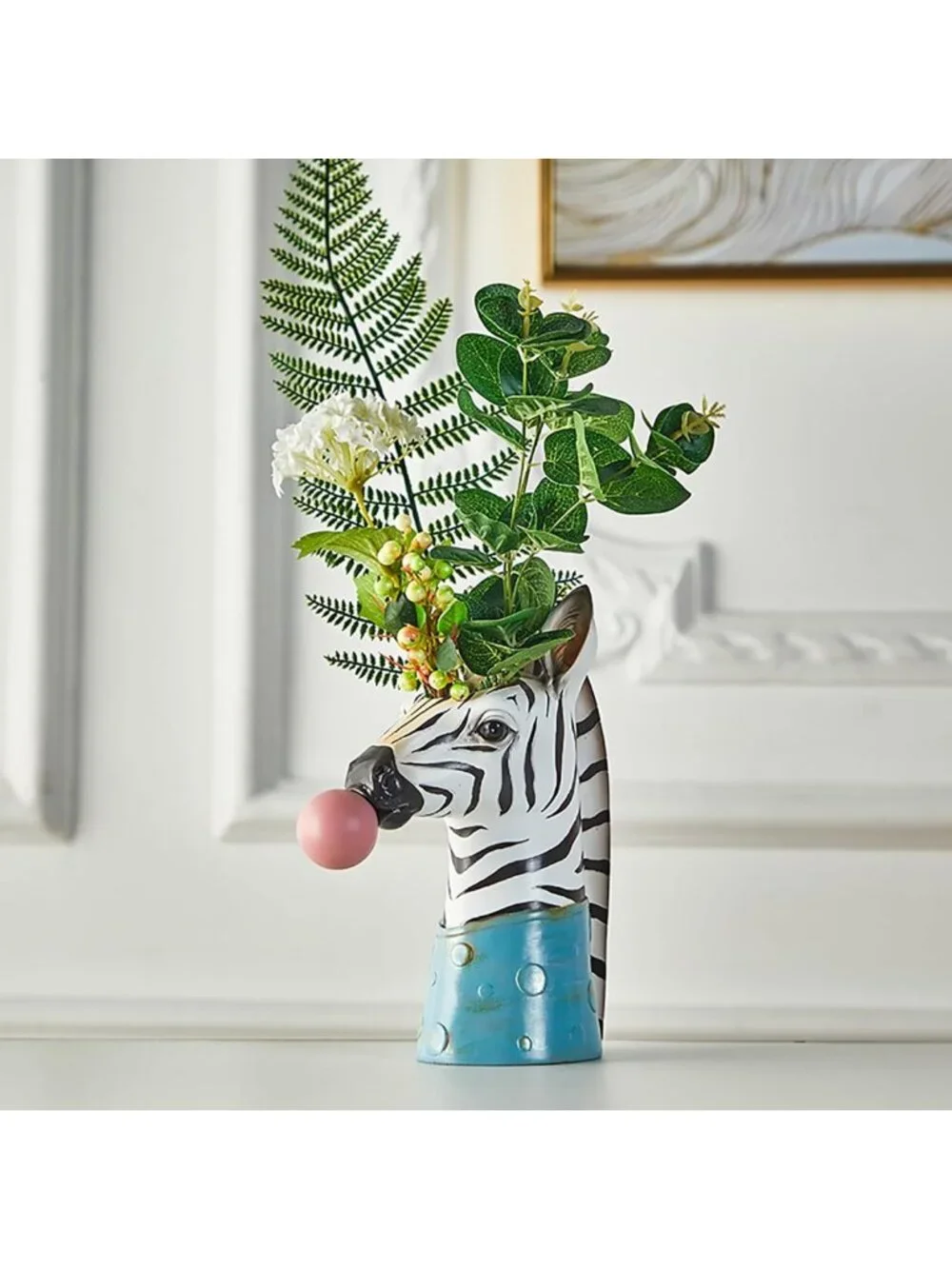 Unique Animal Face Vase, Modern Bubble Art Home Decor - Zebra Design, No Plants